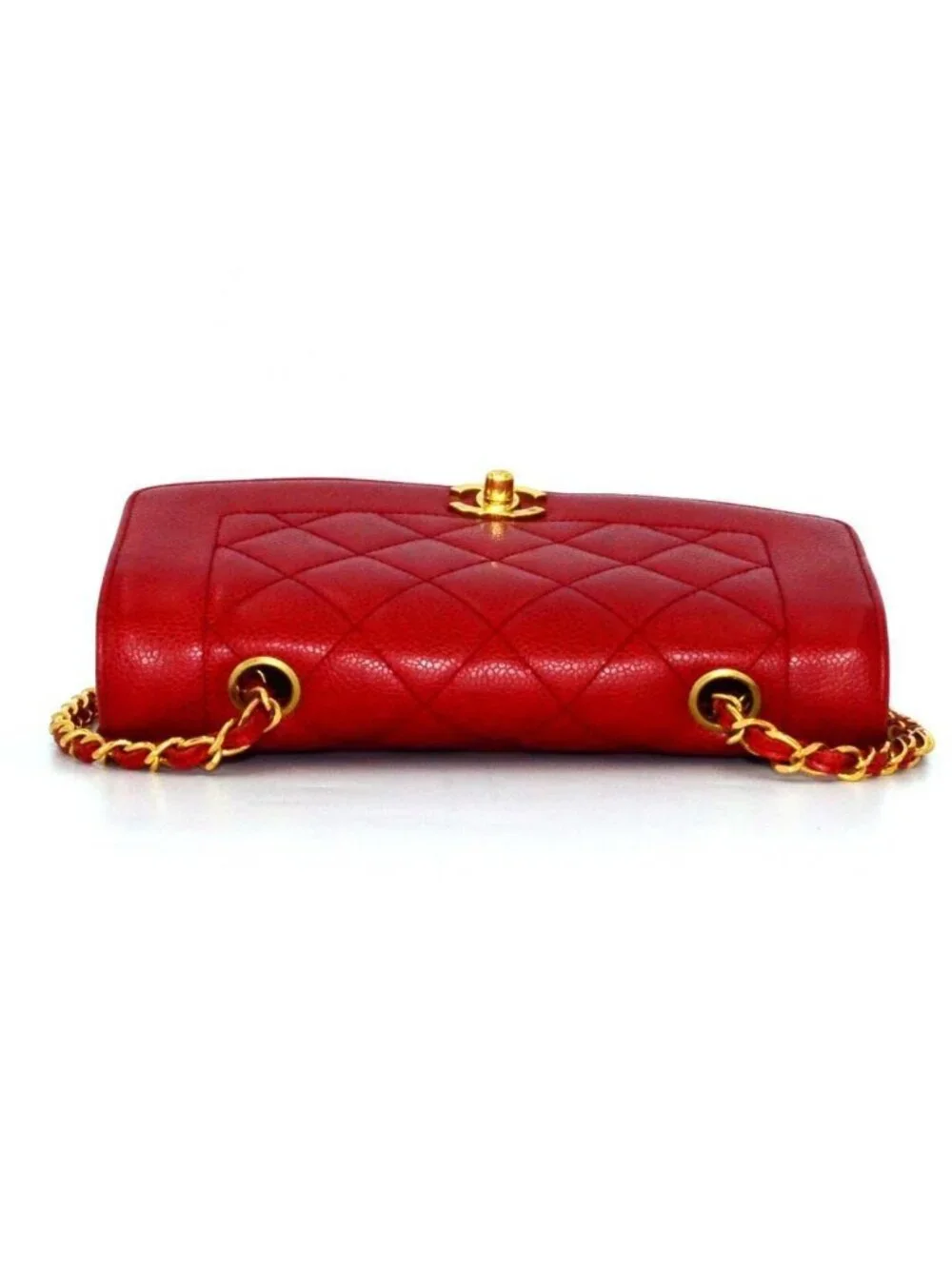 Chanel Quilted Diana 22 Chain Shoulder Caviar Leather Red Flat